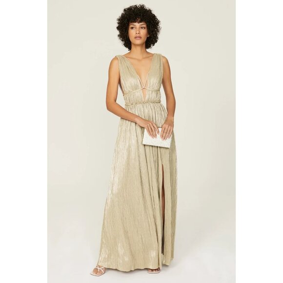 Jonathan Simkhai Dresses & Skirts - Jonathan Simkhai Gold Lamé Plissé Maxi Gown – Size XS